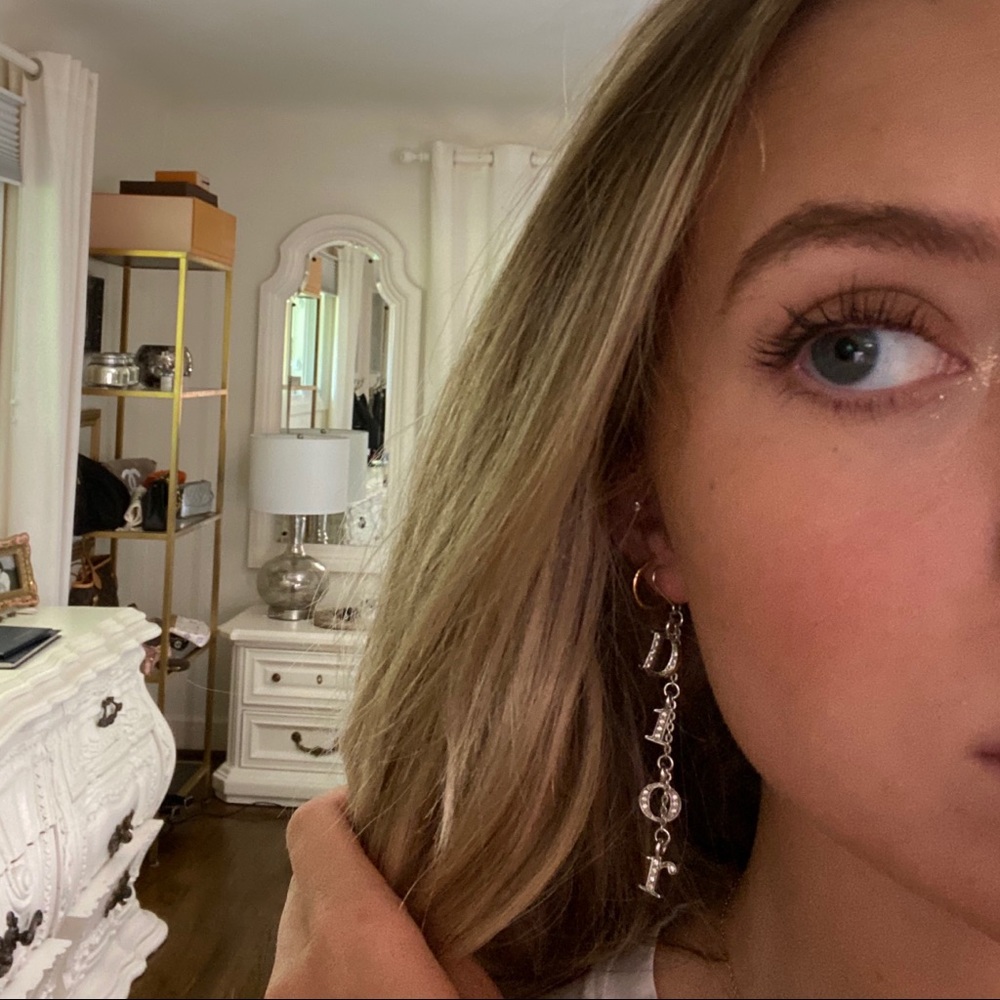 VINTAGE DIOR GALLIANO Silver Rhinestone Drop Earrings Oblique “D1OR” Swarovski - Picture 3 of 12